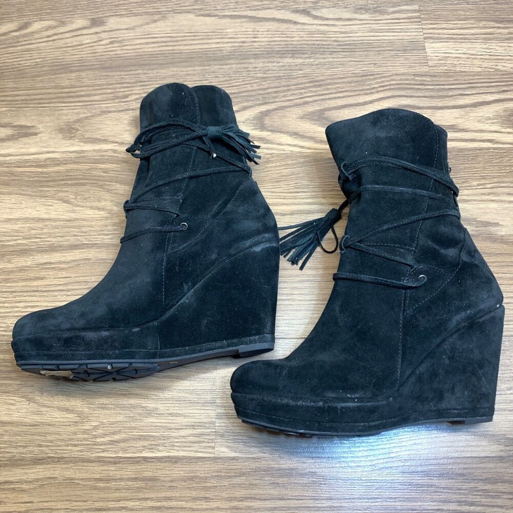 Women's Luciano Barachini Dressy Italian Wedge‎ Ankle Suede Boot Black Suede - Picture 2 of 13